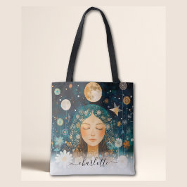 Cosmic Girl Boho Moon & Daisy Illustration Custom Tasche
