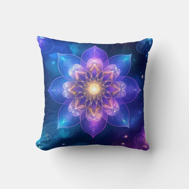 Cosmic Glow Lotus Throw Kissen (Vorderseite)