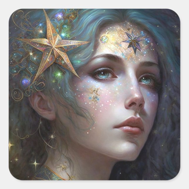 Cosmic Goddess Fantasy Art Square Sticker (Vorderseite)