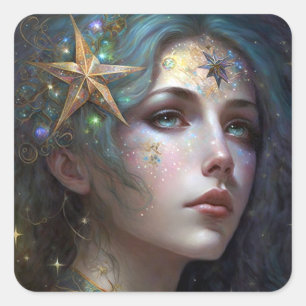 Cosmic Goddess Fantasy Art Square Sticker