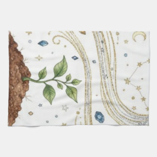 Cosmic Growth Nature Plant with Roots and Stars  Geschirrtuch