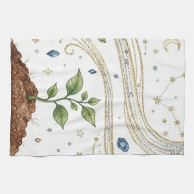 Cosmic Growth Nature Plant with Roots and Stars  Geschirrtuch (Horizontal)