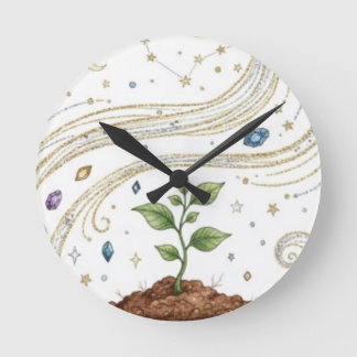 Cosmic Growth Nature Plant with Roots and Stars  Runde Wanduhr