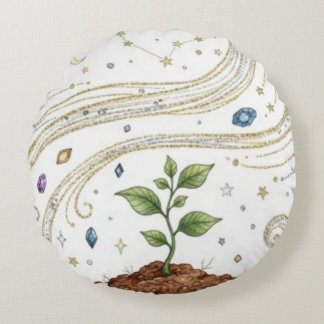 Cosmic Growth Nature Plant with Roots and Stars  Rundes Kissen