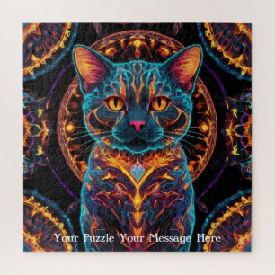 Cosmic Guardian Cat - Neon Galaxy Mandala