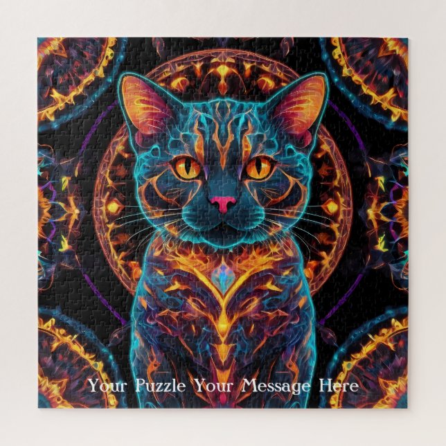 Cosmic Guardian Cat - Neon Galaxy Mandala (Vertikal)