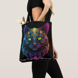 Cosmic Guardian Cat - Neon Galaxy Mandala Tote Bag Tasche