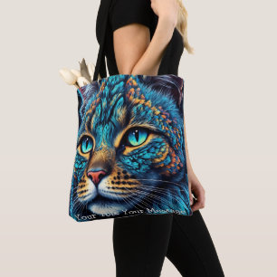 Cosmic Guardian Cat - Neon Galaxy Mandala Tote Bag Tasche