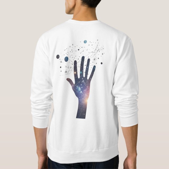 Cosmic Hand in Starry Galaxy – Surreal Spiritual S Sweatshirt (Rückseite)