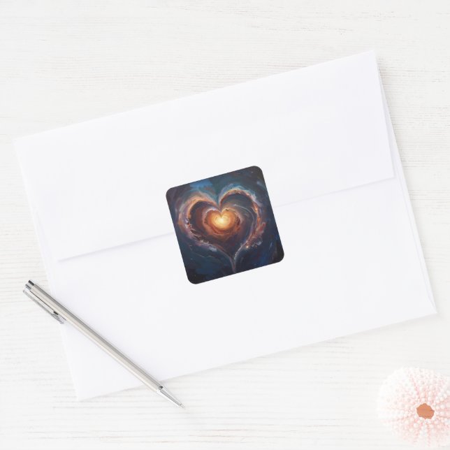 Cosmic Heart Galaxy Love Art – Universe Romance  Quadratischer Aufkleber (Umschlag)