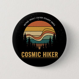 Cosmic Hiker Retro 70s Sunset Space Forest Stars Button