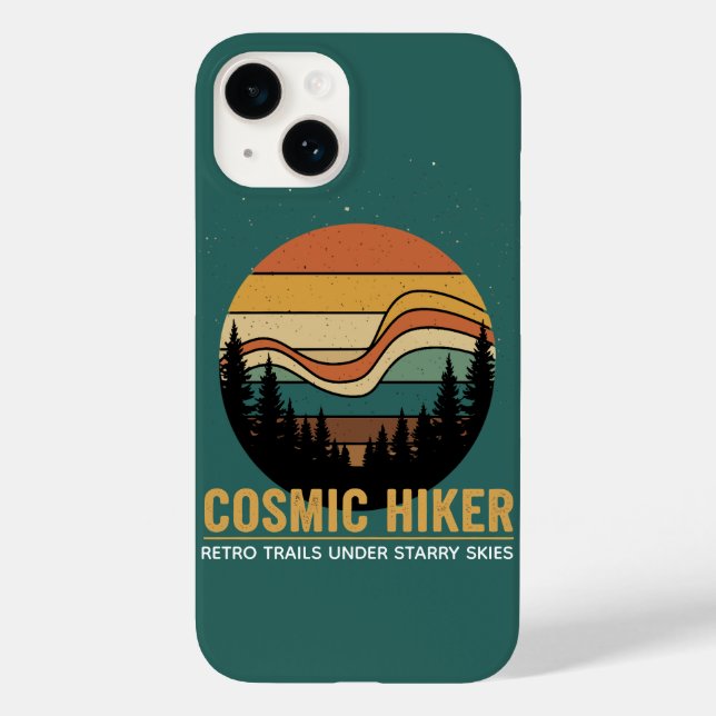 Cosmic Hiker Retro 70s Sunset Space Forest Stars Case-Mate iPhone 14 Hülle (Rückseite)