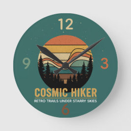 Cosmic Hiker Retro 70s Sunset Space Forest Stars Runde Wanduhr