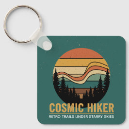 Cosmic Hiker Retro 70s Sunset Space Forest Stars Schlüsselanhänger