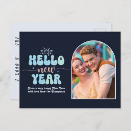 Cosmic Ice New Year Retro Modern Blue Photo Feiertagspostkarte