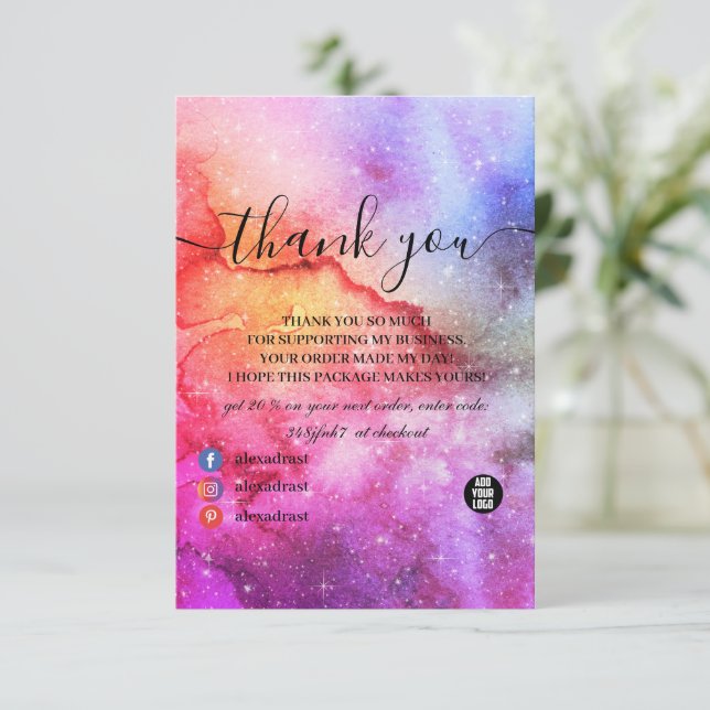 Cosmic Ink Türkis Blue Pink Galaxy Nebel Dankeskarte (Stehend Vorderseite)