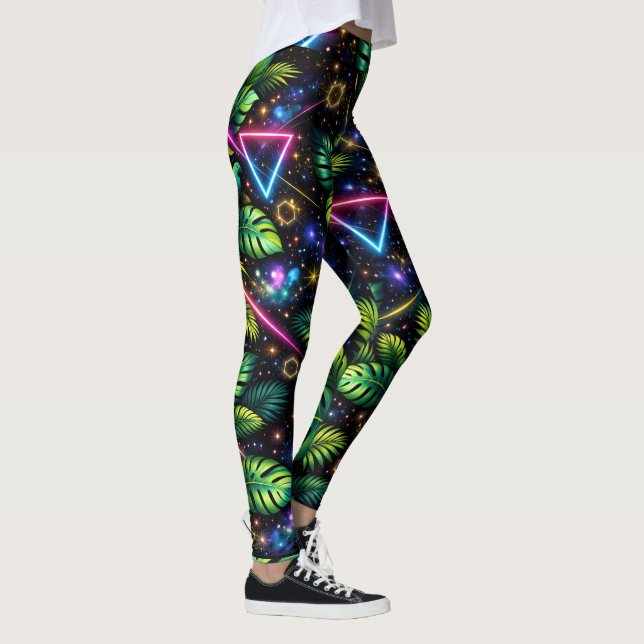 Cosmic Jungle Neon Galaxy Tropical Activewear Leggings (Rechts)