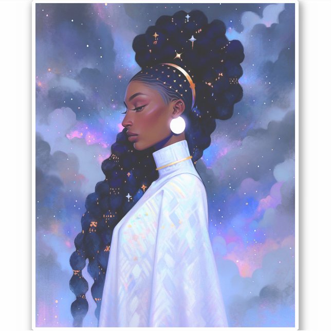 Cosmic Lady African American Fantasy Art Aufkleber (Vorderseite)