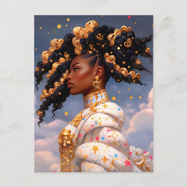 Cosmic Lady African American Fantasy Art Postkarte (Vorderseite)
