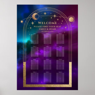 Cosmic Lila Aquamarin Gold Sun Moon Stars Hochzeit Poster