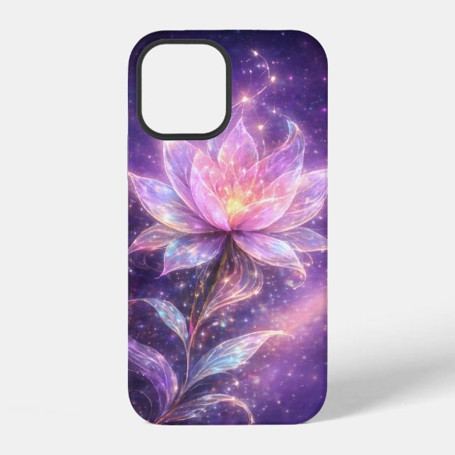 Cosmic Lotus Flower with Galaxy Glow iPhone 12 Hülle (Rückseite)