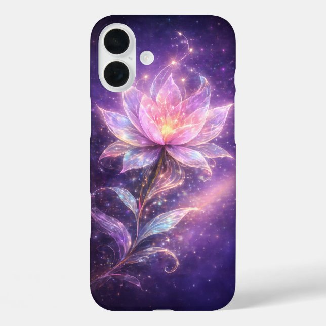 Cosmic Lotus Flower with Galaxy Glow iPhone 16 Plus Hülle (Rückseite)