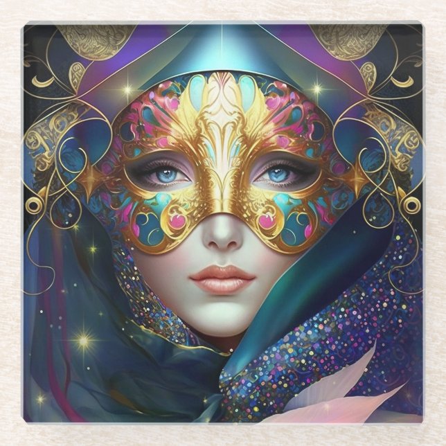 Cosmic Masked Goddess Queen Fantasy Art Glasuntersetzer (Vorderseite)