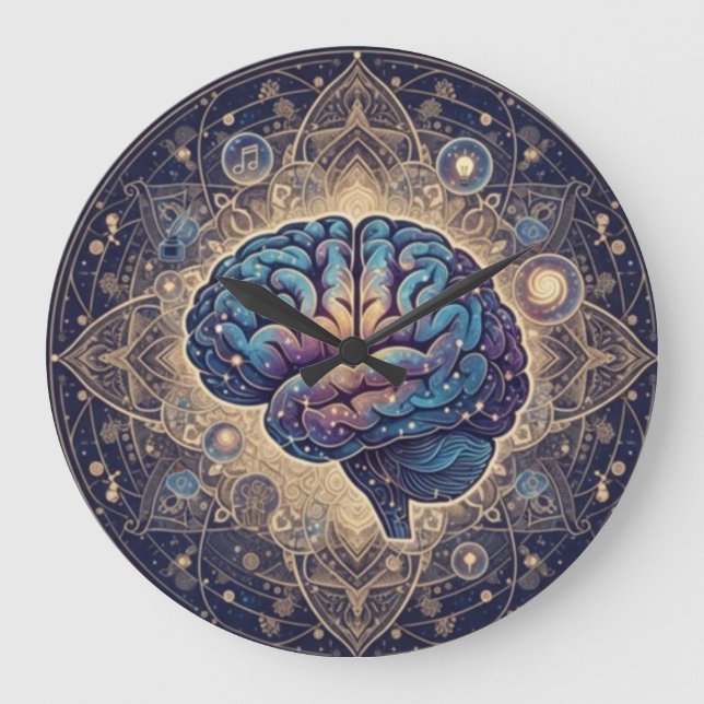Cosmic Mind Mandala – Abstract Brain Art Große Wanduhr (Vorderseite)