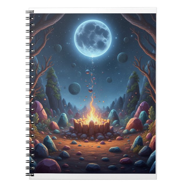 Cosmic Moonlight Campfire Fantasy Spiral Notebook Notizblock (Vorderseite)