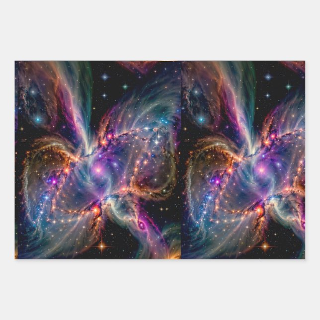 Cosmic Nebula Energy Swirl Wrapping Paper Geschenkpapier Set (Vorderseite)