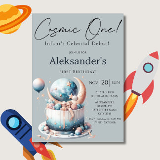 Cosmic One! Celestial 1st Boy Birthday Einladung