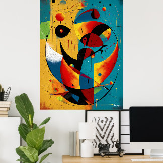 Cosmic Orbit Abstraction in Teal & Tangerine Poster