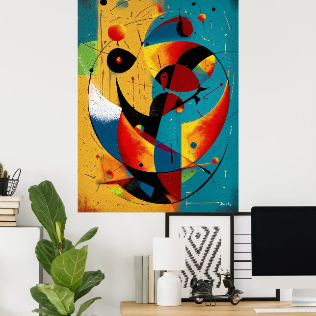 Cosmic Orbit Abstraction in Teal & Tangerine  Poster (Heimbüro)