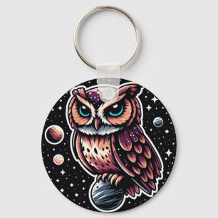 Cosmic Owl Illustration - Eule, Raum, Kunstwerk Schlüsselanhänger