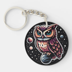 Cosmic Owl Illustration - Eule, Raum, Kunstwerk Schlüsselanhänger