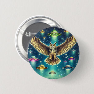 Cosmic Owl Nightscape - Ufos im Himmel Button