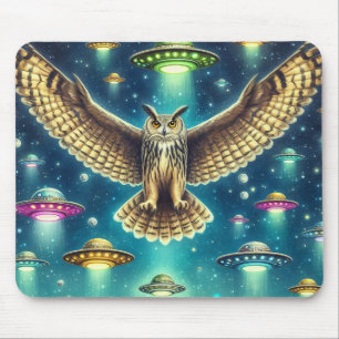 Cosmic Owl Nightscape - Ufos im Himmel Mousepad