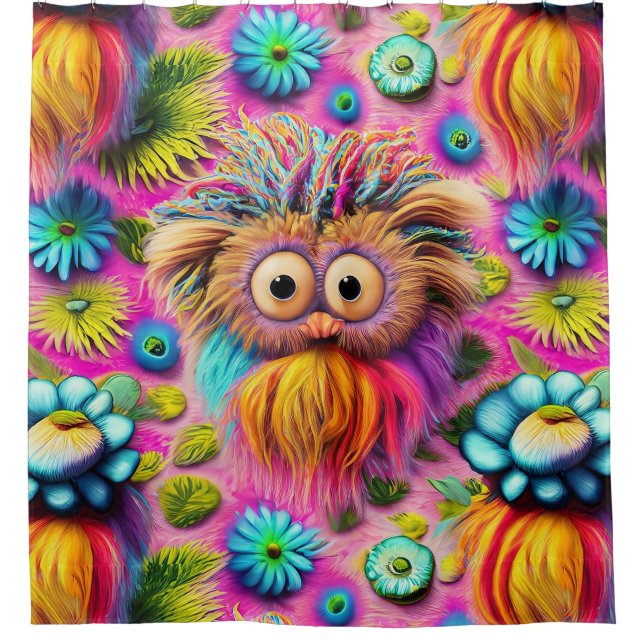 Cosmic Owl Trippy Hippie Psychedelic Original Duschvorhang (Vorderseite)