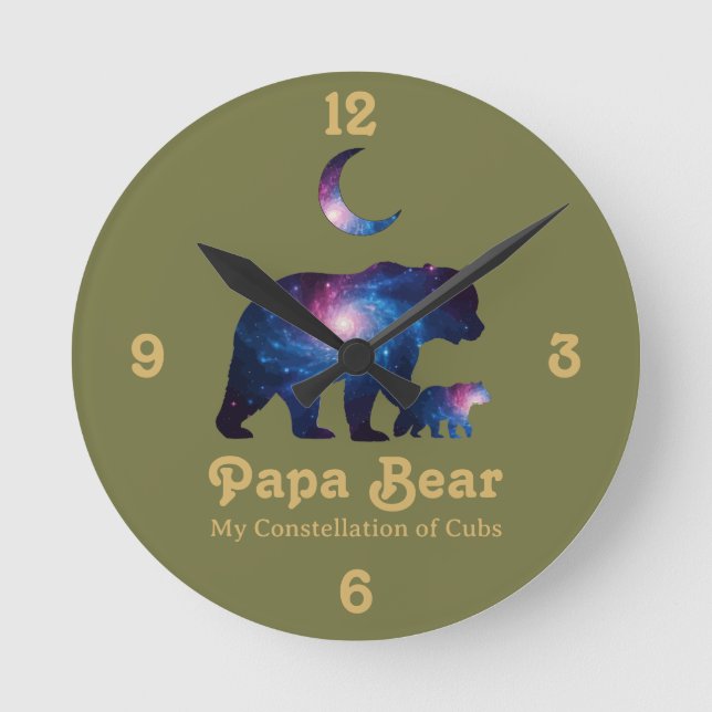 Cosmic Papa Bear & Cub Runde Wanduhr (Vorderseite)