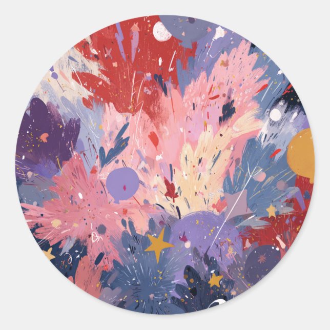 Cosmic Party Abstract Explosion Runder Aufkleber (Vorderseite)