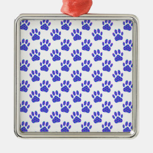 Cosmic Paw Print Pattern Silbernes Ornament