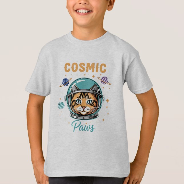 Cosmic Paws Retro Astronaut Cat T-Shirt (Vorderseite)