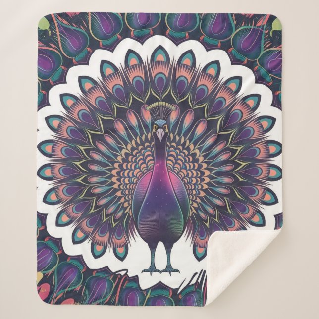 Cosmic Peacock Mandala Fleece Blanket Sherpadecke (Vorderseite)