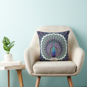 Cosmic Peacock Mandala Throw Pillow Kissen