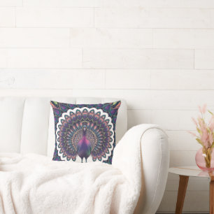 Cosmic Peacock Mandala Throw Pillow Kissen