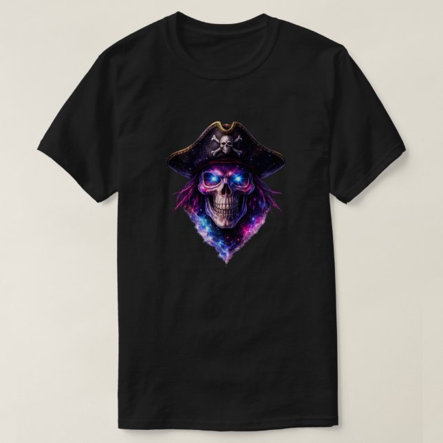 Cosmic Pirate Skull Galaxy Graphic T-Shirt (Design vorne)