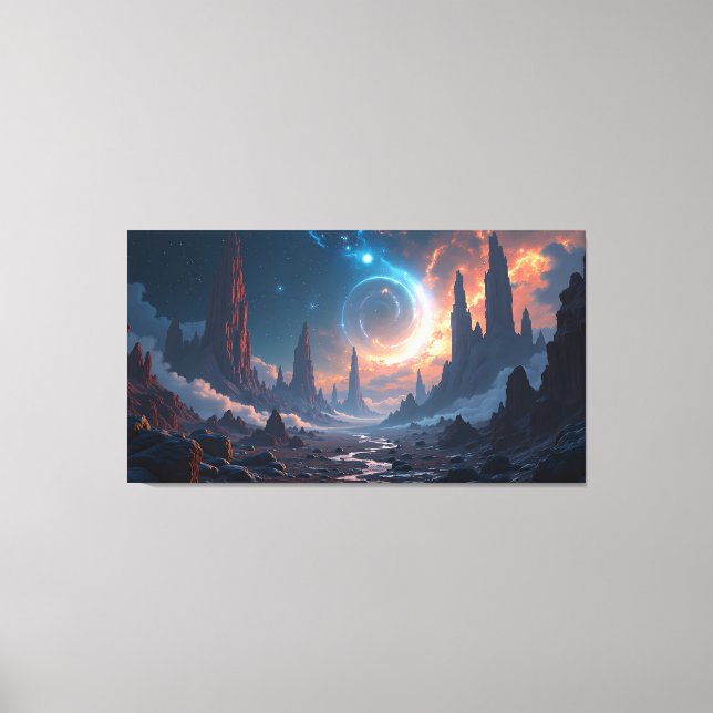 Cosmic Planetscape Swirling Galaxien Canvas Print Leinwanddruck (Vorderseite)