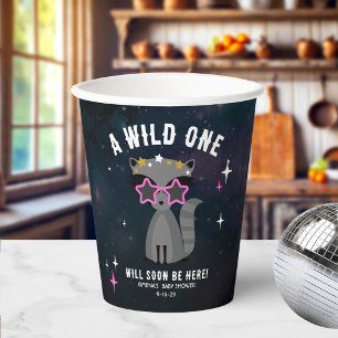 Cosmic Raccoon Wild One Pink Girl Baby Dusche Pappbecher