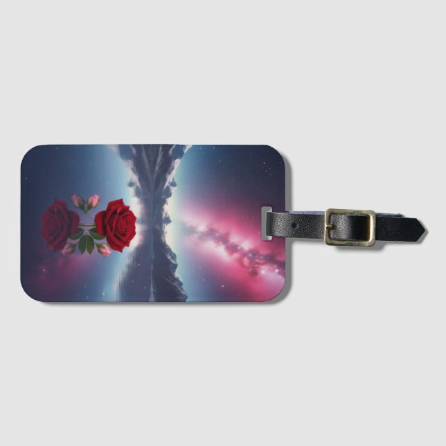 Cosmic Rose: Galaxy Reflection on Serene Lake Gepäckanhänger (Vorderseite (Horizontal))