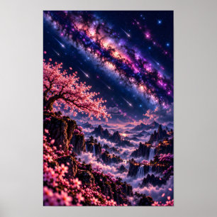 Cosmic Sakura: Galaktische Nacht Himmelsgalaxie Ku Poster